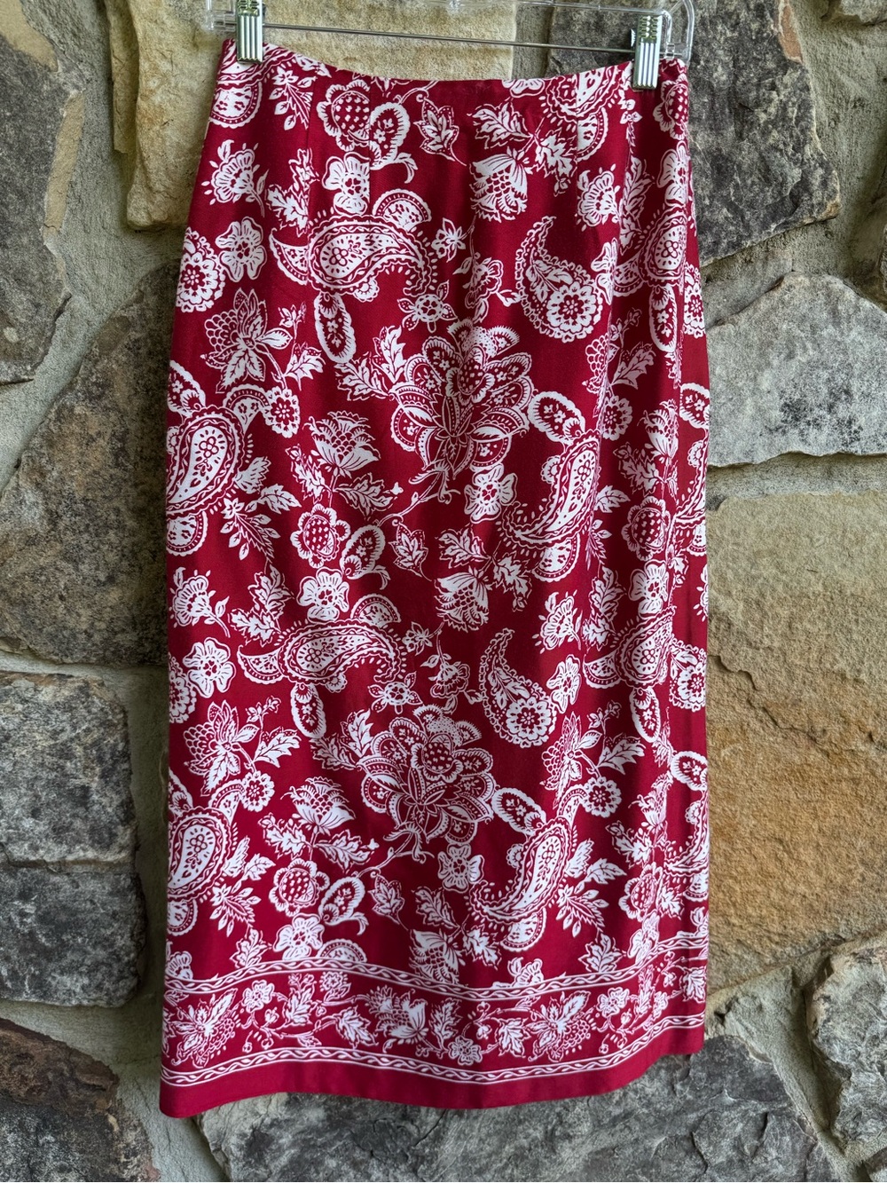 Talbots Red and White Paisley Bandana Wrap Midi Skirt 8 Petite Americana